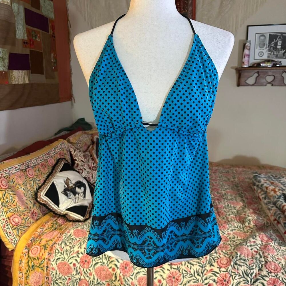 Y2K Blue Summer Polka-Dot Tankini Top